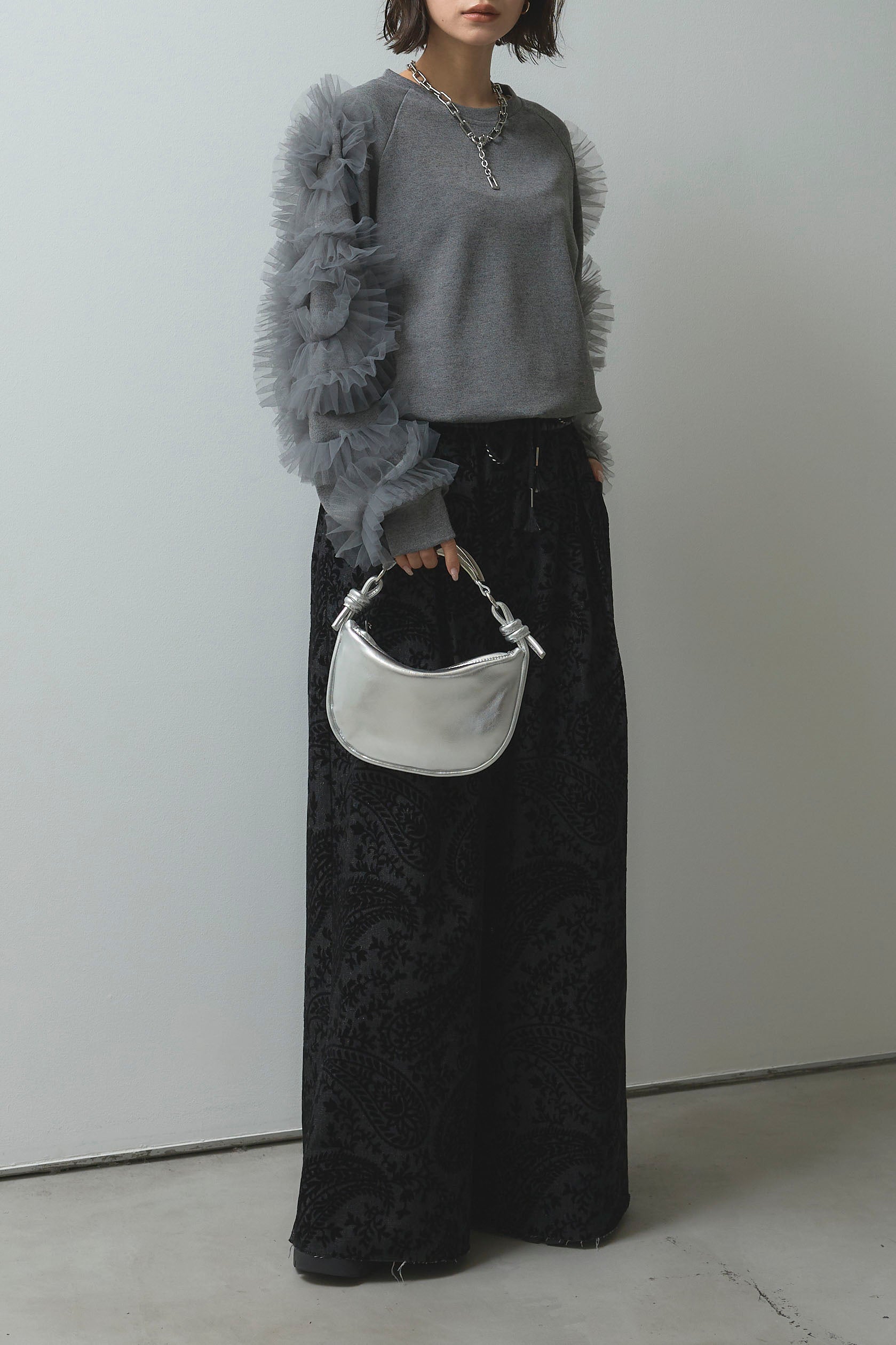 SET]チュールフリルプルオーバー+オリエンタル柄ジャガードデニム 