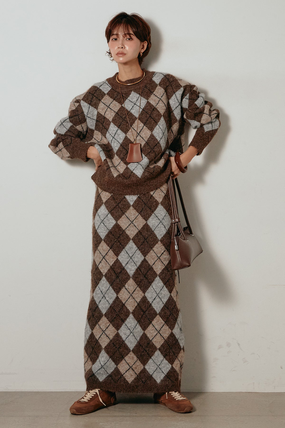 SET]配色アーガイル柄ニットSETUP – ESICA