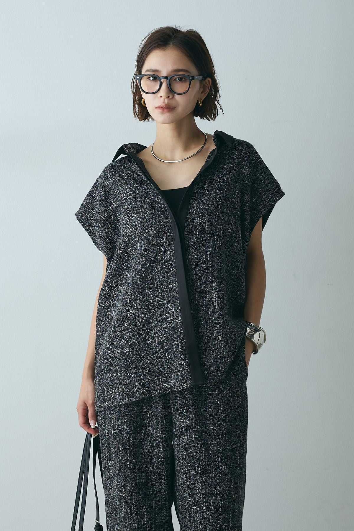 【25SS/新品/56,000円】ebureツイードトップス38 即納】襟付きサマーツイードトップス – ESICA