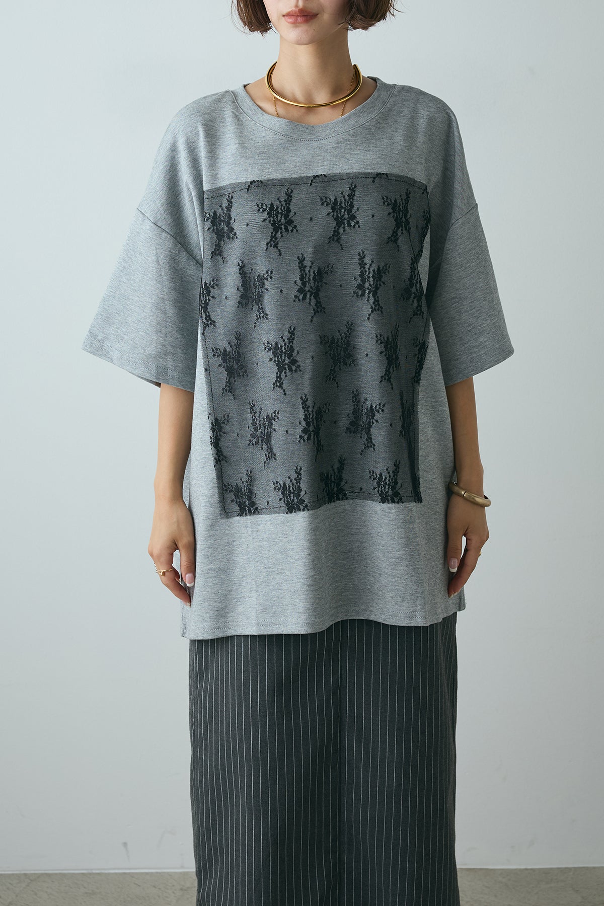 通販でクリスマス スクエアレース刺繍Tシャツ – ESICA トップス