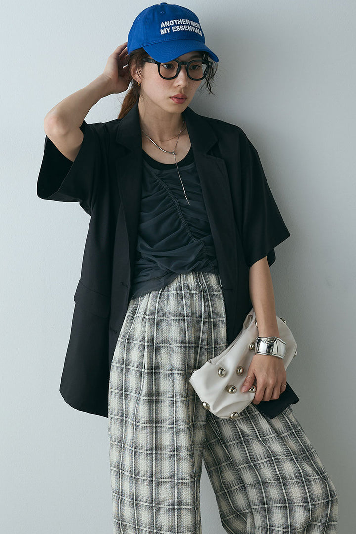 [SET]ヘザーエステルハーフスリーブジャケット+シャーリングシアータンクxリブタンクSET(2set)