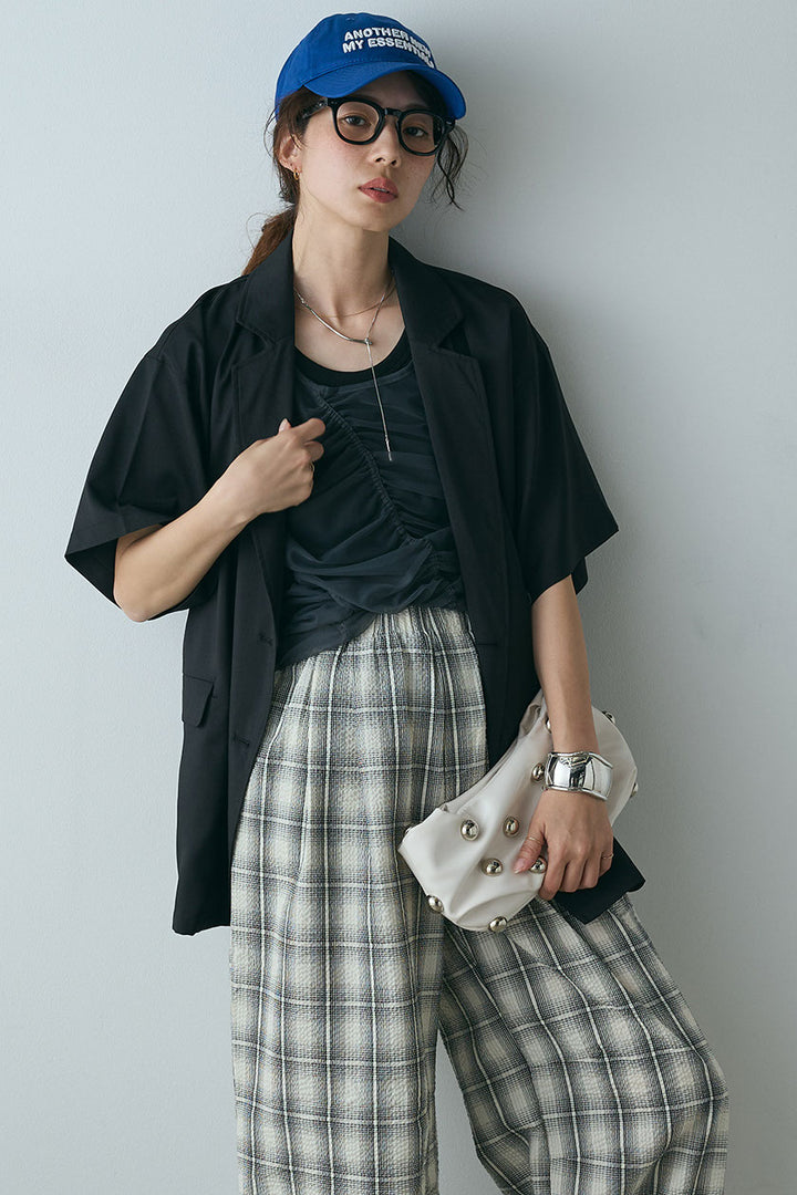 [SET]ヘザーエステルハーフスリーブジャケット+シャーリングシアータンクxリブタンクSET(2set)