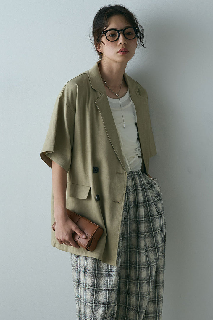 [SET]ヘザーエステルハーフスリーブジャケット+シャーリングシアータンクxリブタンクSET(2set)
