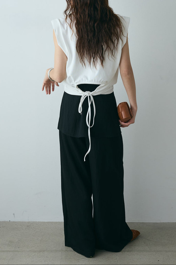[SET]ぼかしプリントノースリーブTシャツ+ウエストレイヤードスカートパンツ(2set)