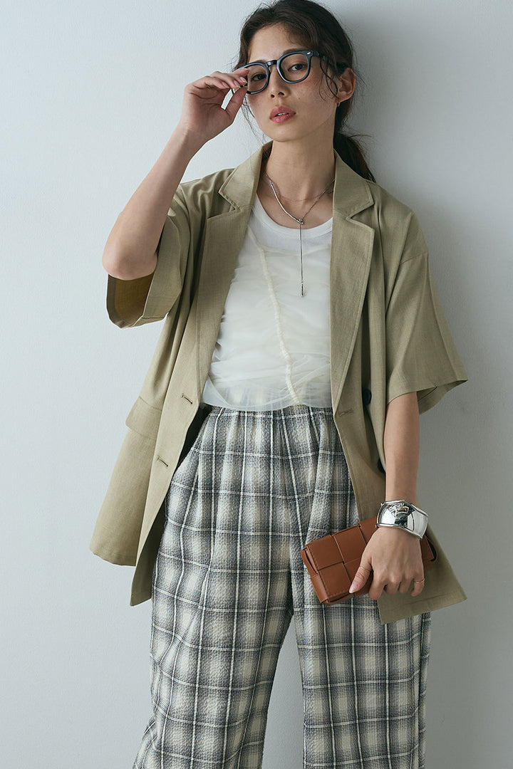 [SET]ヘザーエステルハーフスリーブジャケット+シャーリングシアータンクxリブタンクSET(2set)