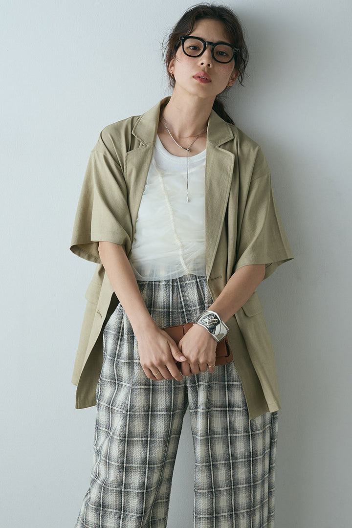 [SET]ヘザーエステルハーフスリーブジャケット+シャーリングシアータンクxリブタンクSET(2set)