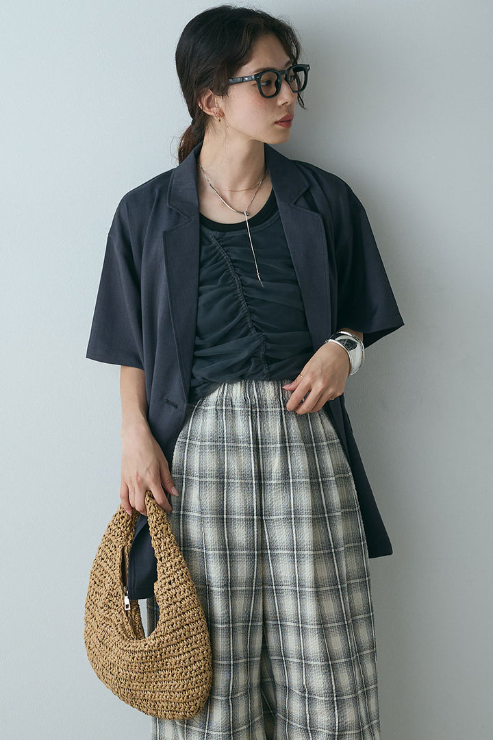 [SET]ヘザーエステルハーフスリーブジャケット+シャーリングシアータンクxリブタンクSET(2set)