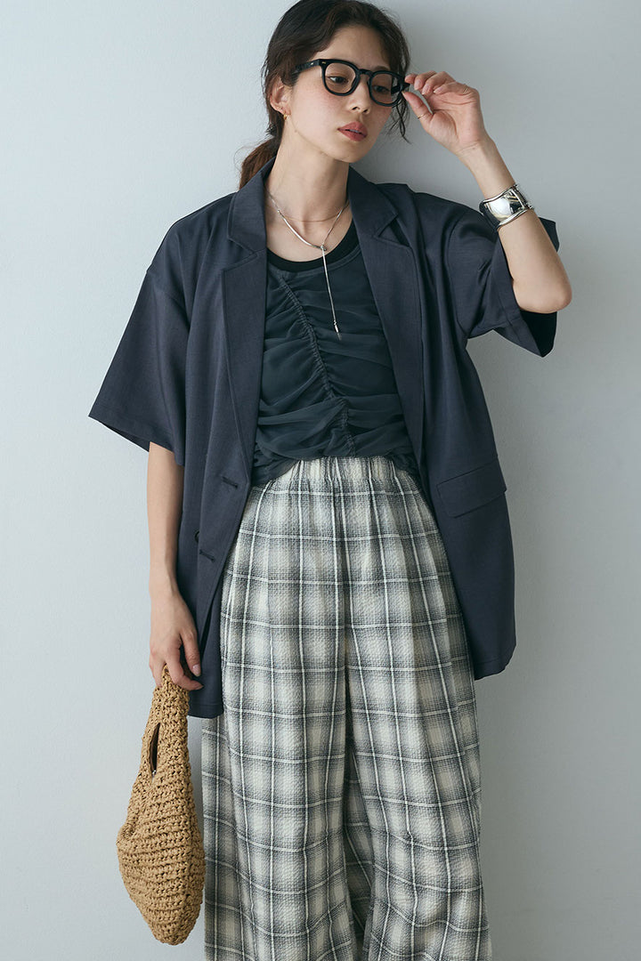 [SET]ヘザーエステルハーフスリーブジャケット+シャーリングシアータンクxリブタンクSET(2set)
