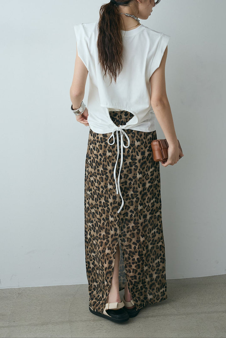 [SET]ぼかしプリントノースリーブTシャツ+レオパード柄ストレートスカート(2set)