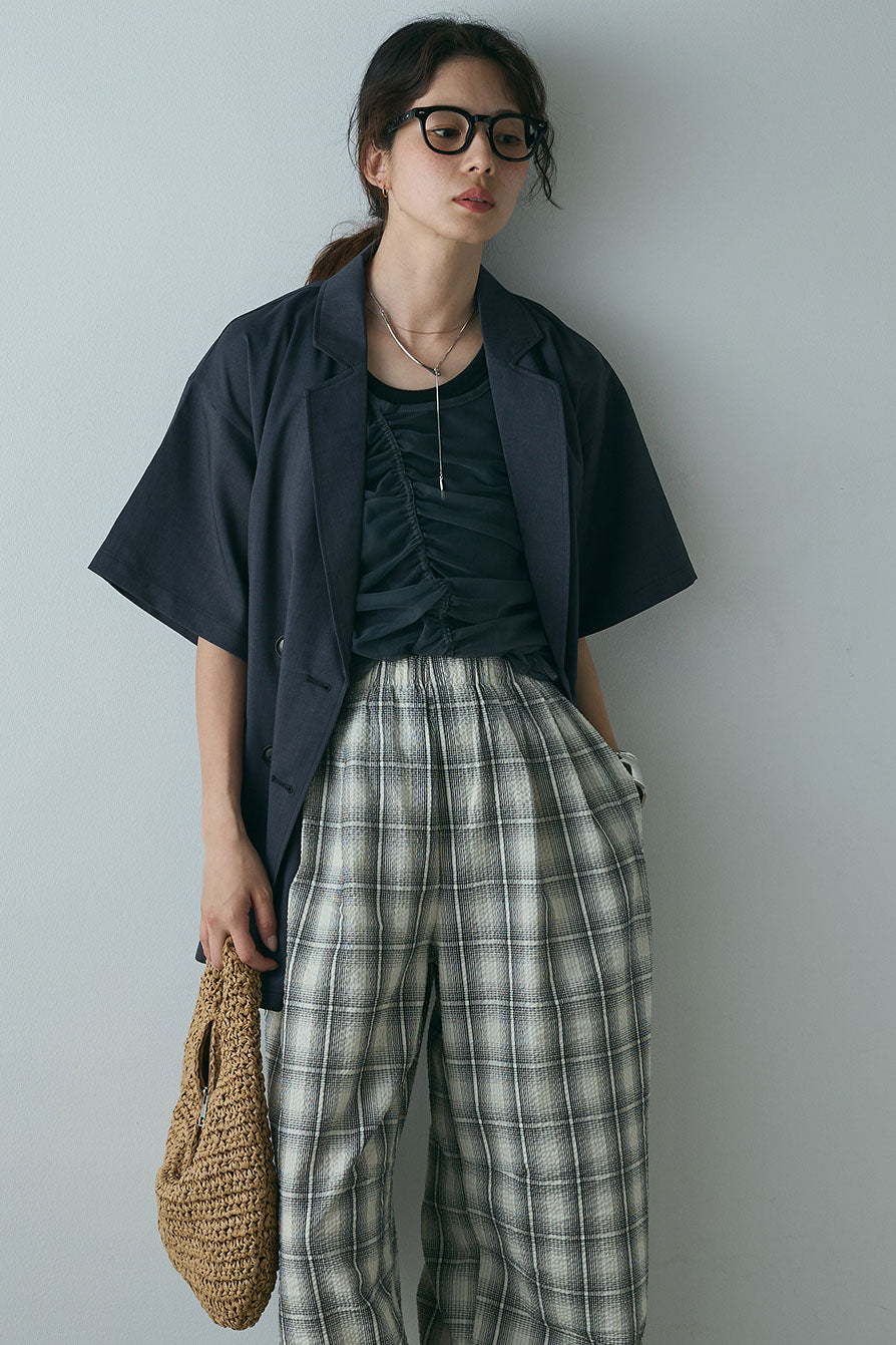 [SET]ヘザーエステルハーフスリーブジャケット+シャーリングシアータンクxリブタンクSET(2set)