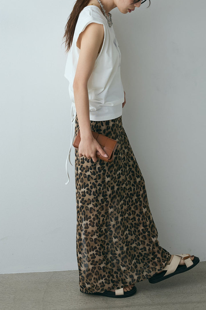 [SET]ぼかしプリントノースリーブTシャツ+レオパード柄ストレートスカート(2set)