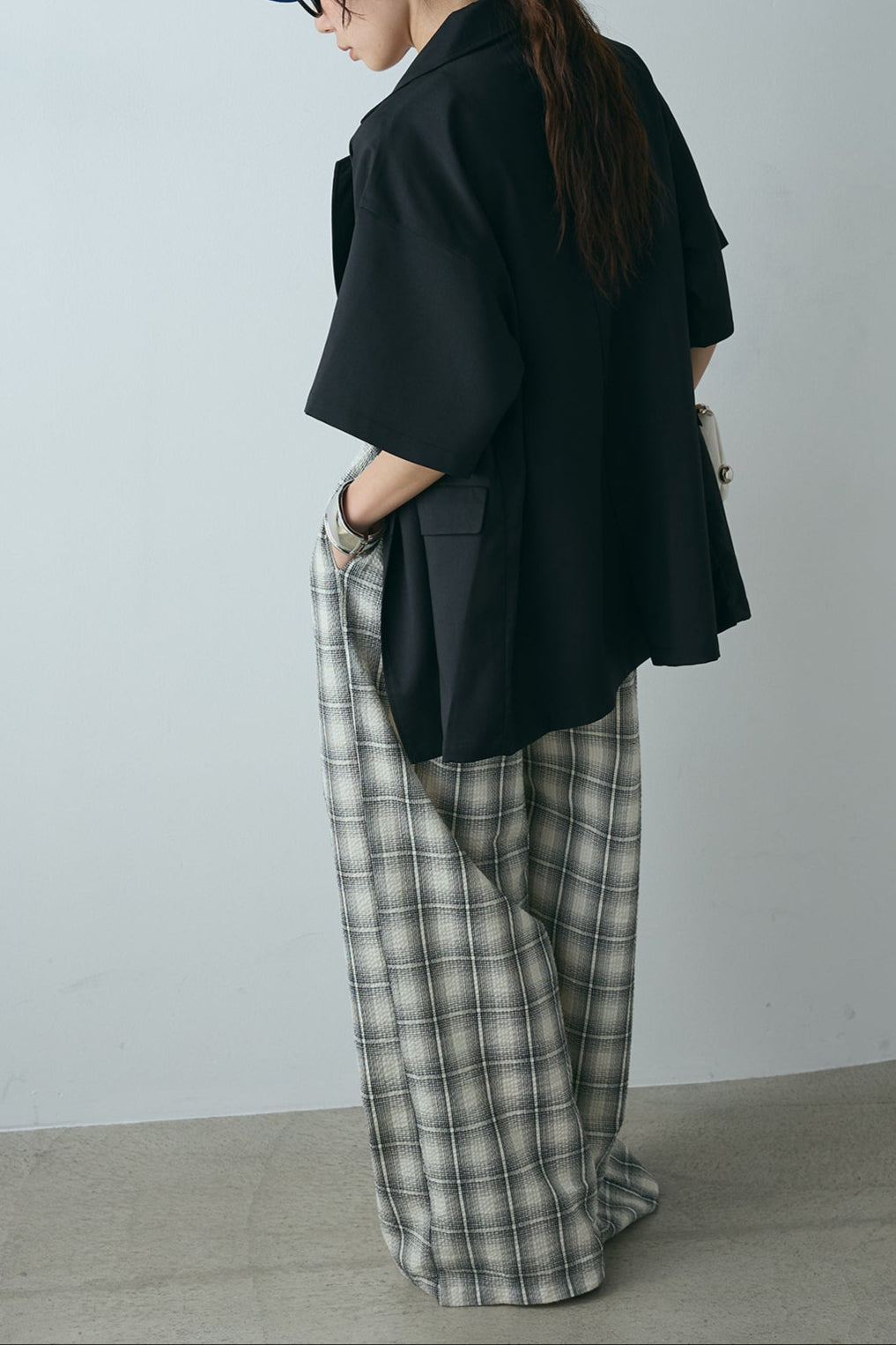 [SET]ヘザーエステルハーフスリーブジャケット+シャーリングシアータンクxリブタンクSET+タータンチェックワイドパンツ(3set)