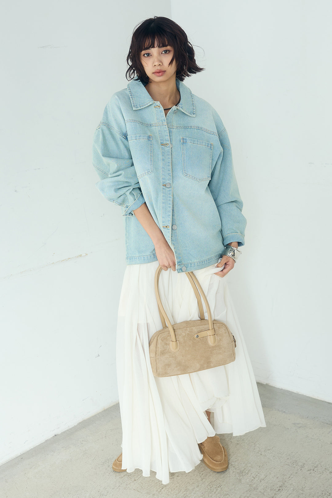 [SET]デニムオーバーサイズジャケット+シアーフリルキャミワンピース(2set)