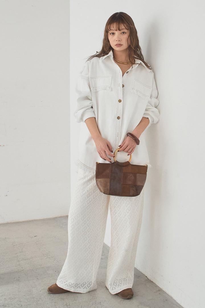 [SET]フリンジデニムジャケット+ダイヤ柄レースロングイージーパンツ(2set)