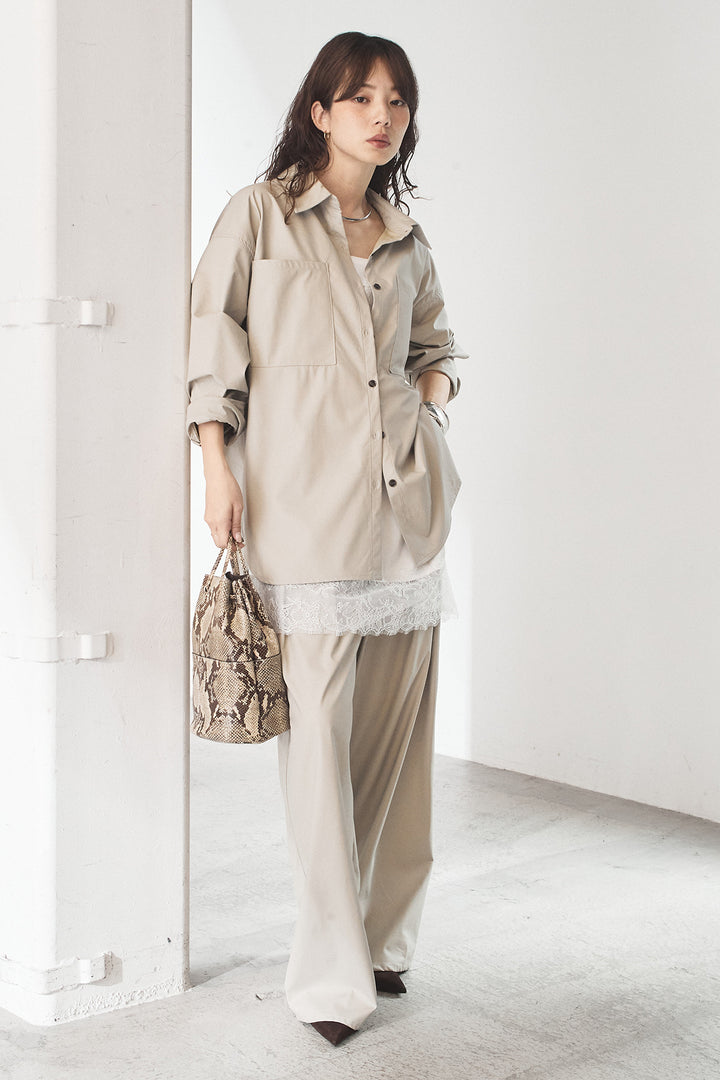 [SET]ウォッシャブルエコレザービックカフスシャツ+ウォッシャブルエコレザータックパンツ(2set)