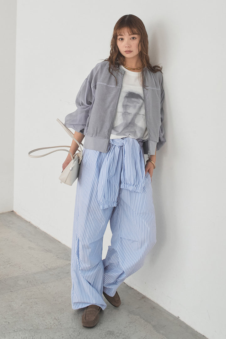 [SET]長袖アソートフォトTシャツ+ストライプウエスト巻きジョガーパンツ(2set)