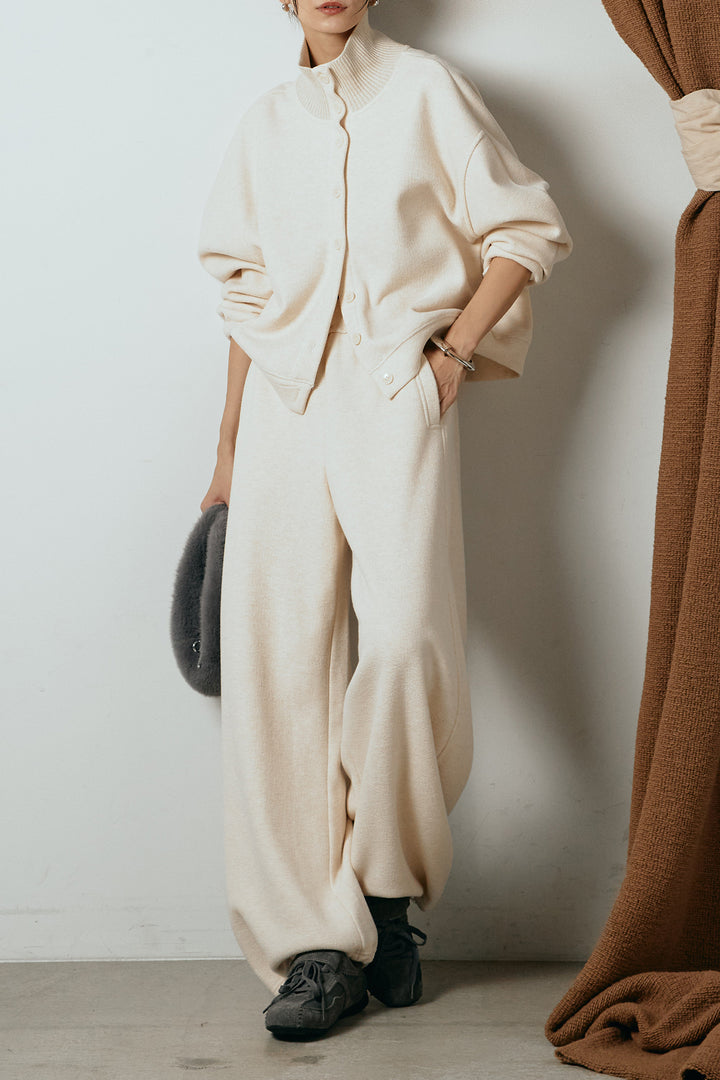 [SET]リブスタンドネックボタントップスSETUP