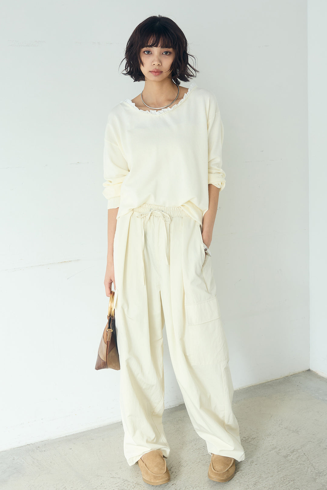 [SET]クールクール異素材コンビオフショルプルオーバー+撥水ジョガーパンツ(2set)