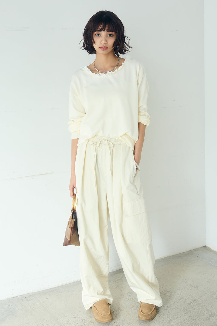 [SET]クールクール異素材コンビオフショルプルオーバー+撥水ジョガーパンツ(2set)