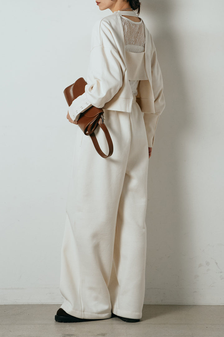 [SET]裏毛バックオープンプルオーバー+裏起毛スウェットワイドパンツ(2set)