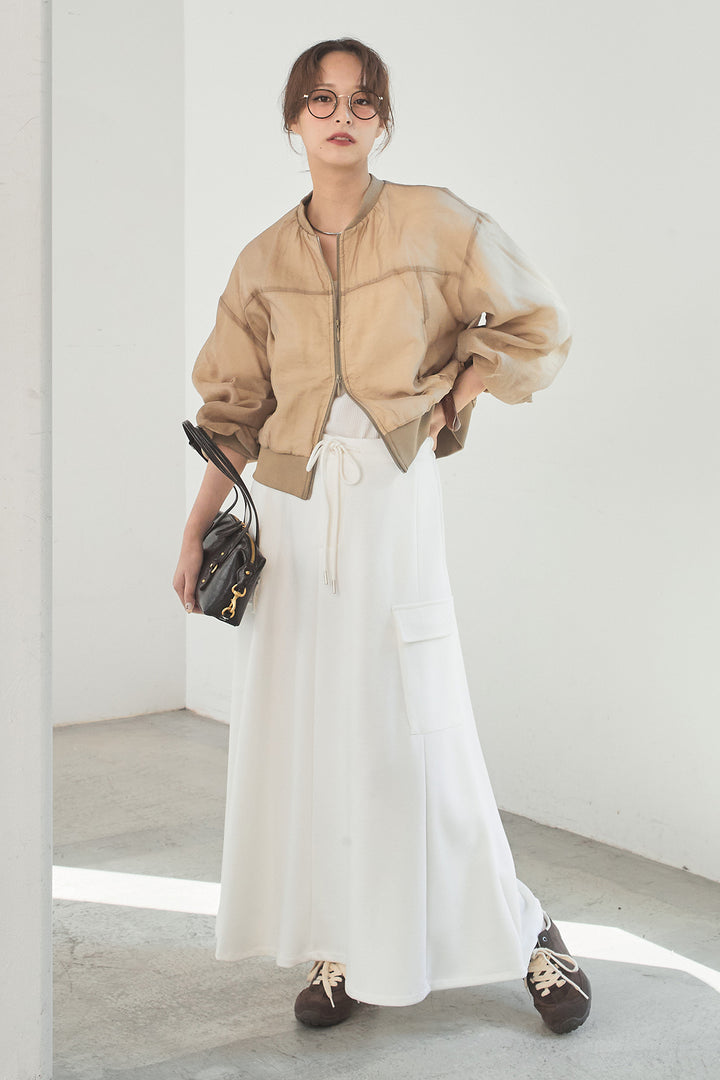 [SET]シアー×ポンチブルゾン+リラックススウェットスカート(2set)