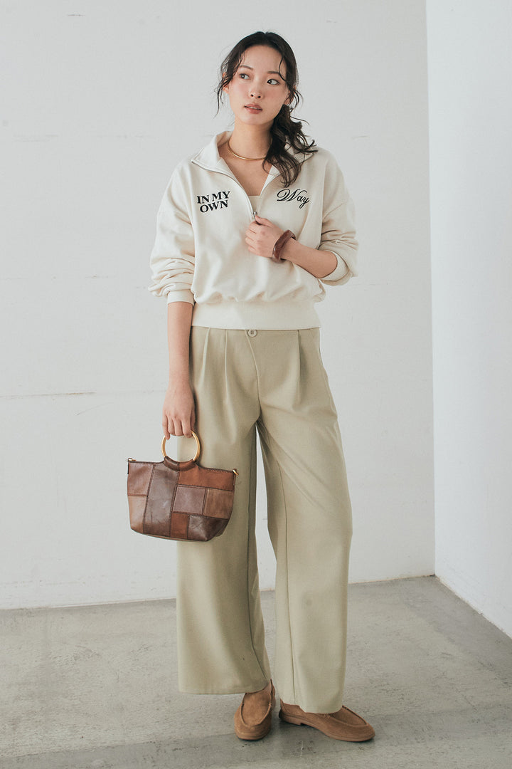 [SET]裏毛ロゴ刺繍ハーフZIPスウェット+斜めボタンタック入りスラックス(2set)