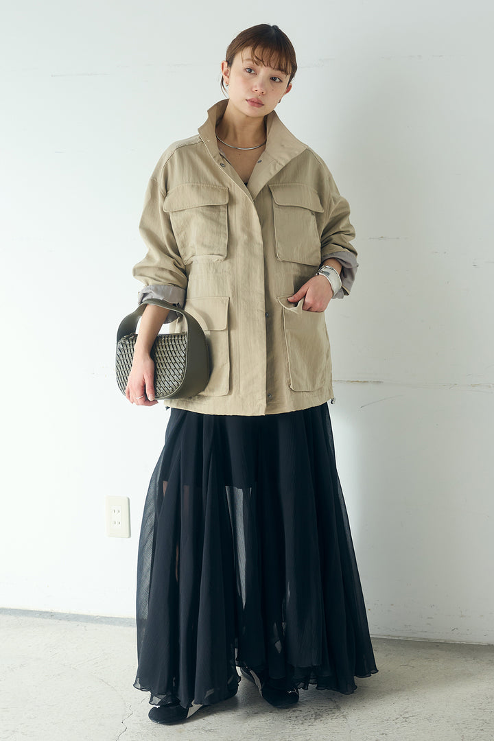 [SET]ナイロンツイルフィールドジャケット+シアーフリルキャミワンピース(2set)