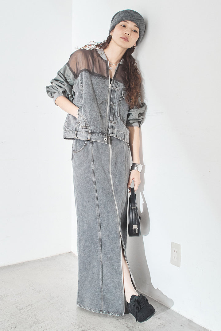 [SET]デニムコンビネーションブルゾン+フロントジップデニムスカート(2set)