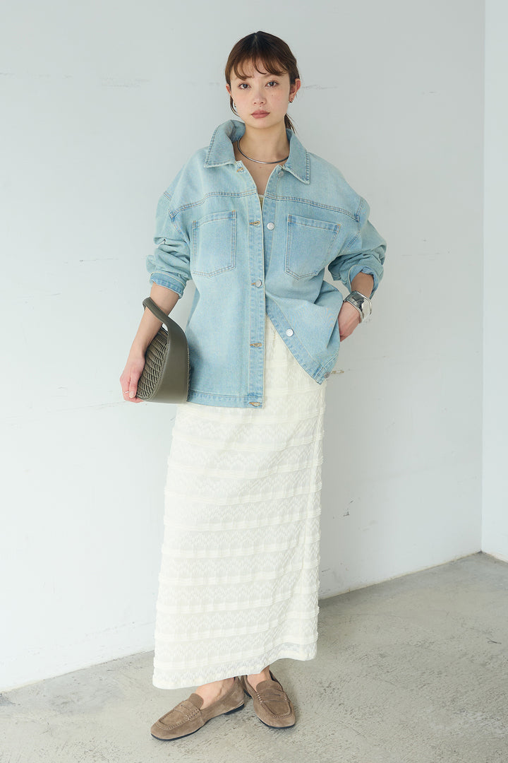 [SET]デニムオーバーサイズジャケット+ジャガードカットソータイトスカート(2set)