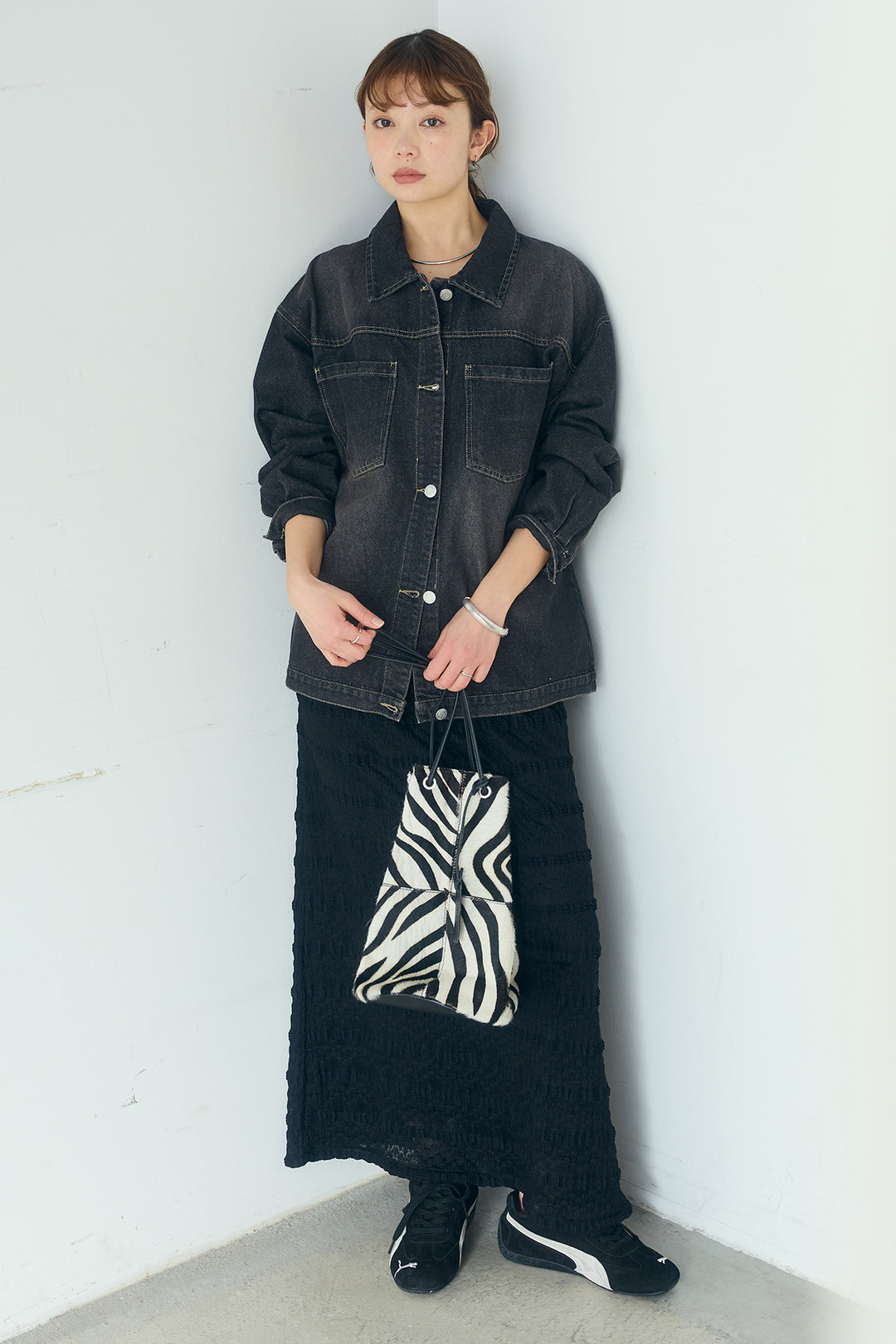 [SET]デニムオーバーサイズジャケット+ジャガードカットソータイトスカート(2set)