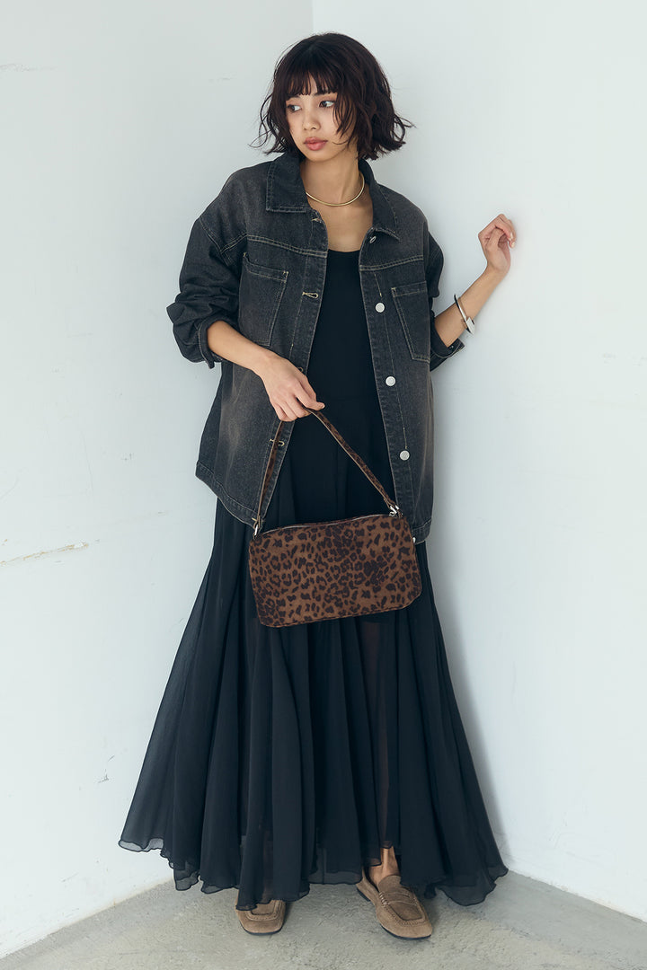 [SET]デニムオーバーサイズジャケット+シアーフリルキャミワンピース(2set)