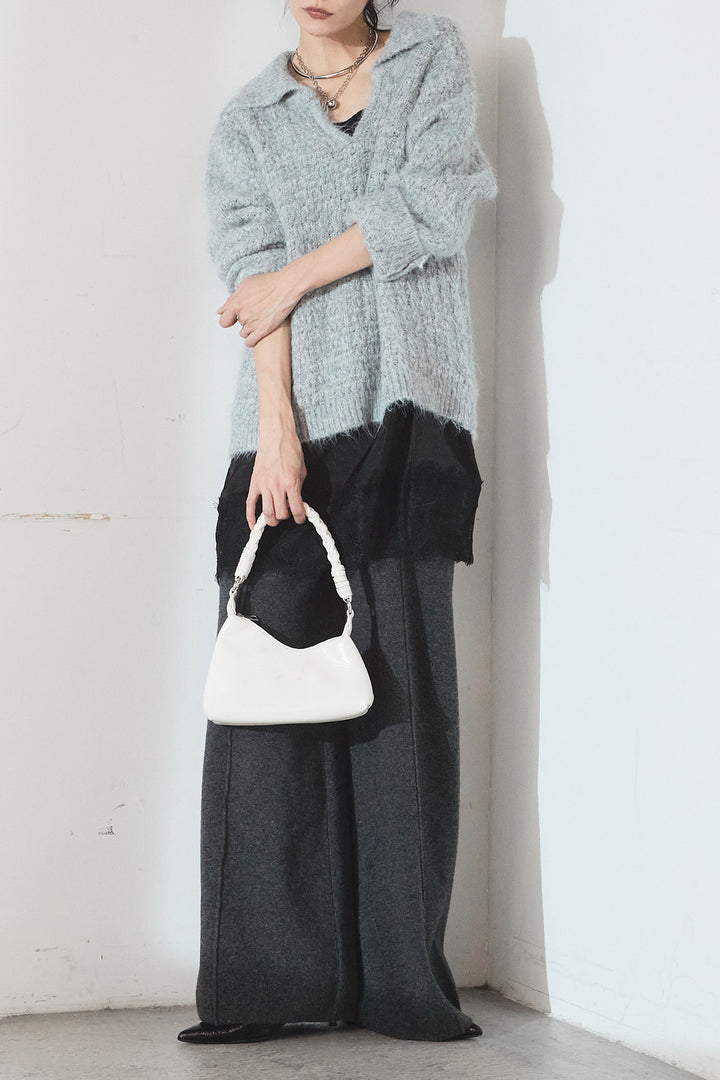 [SET]襟付きVネックニットトップス+レース切り替えキャミソール(2set)