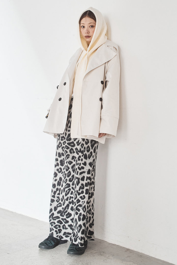 [SET]ナイロントレンチコート+レオパードサテンナロースカート(2set)