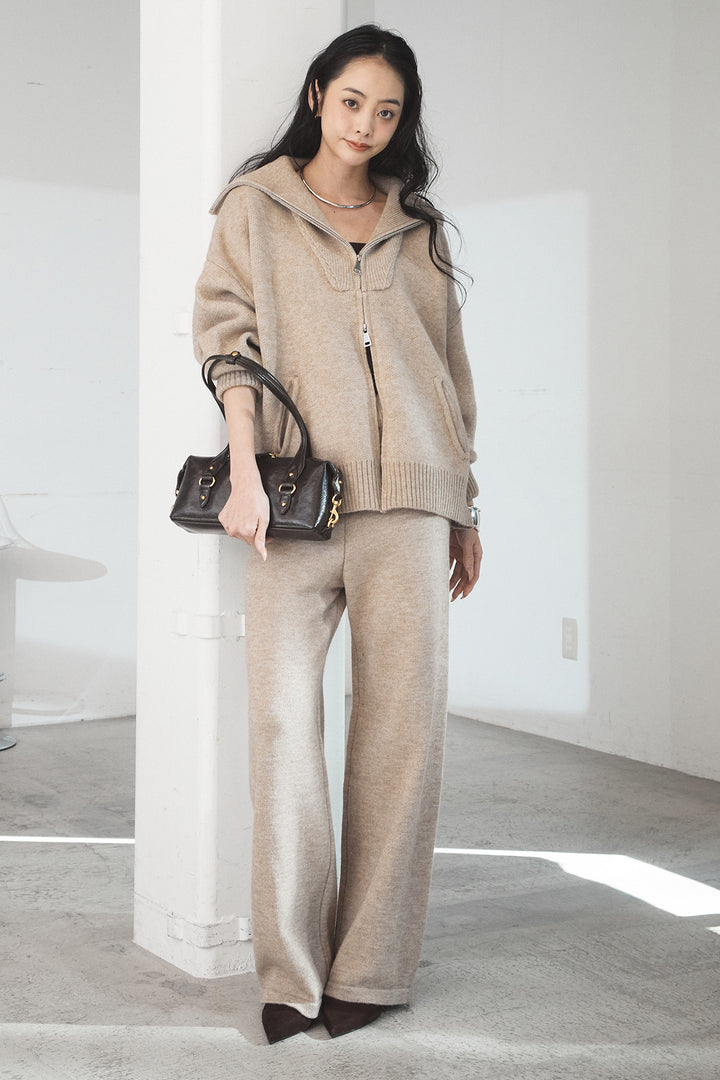 【着回しセット】[SET]ビッグカラーダブルジップニットSETUP+ストライプドッキングニットポロSETUP(2set)