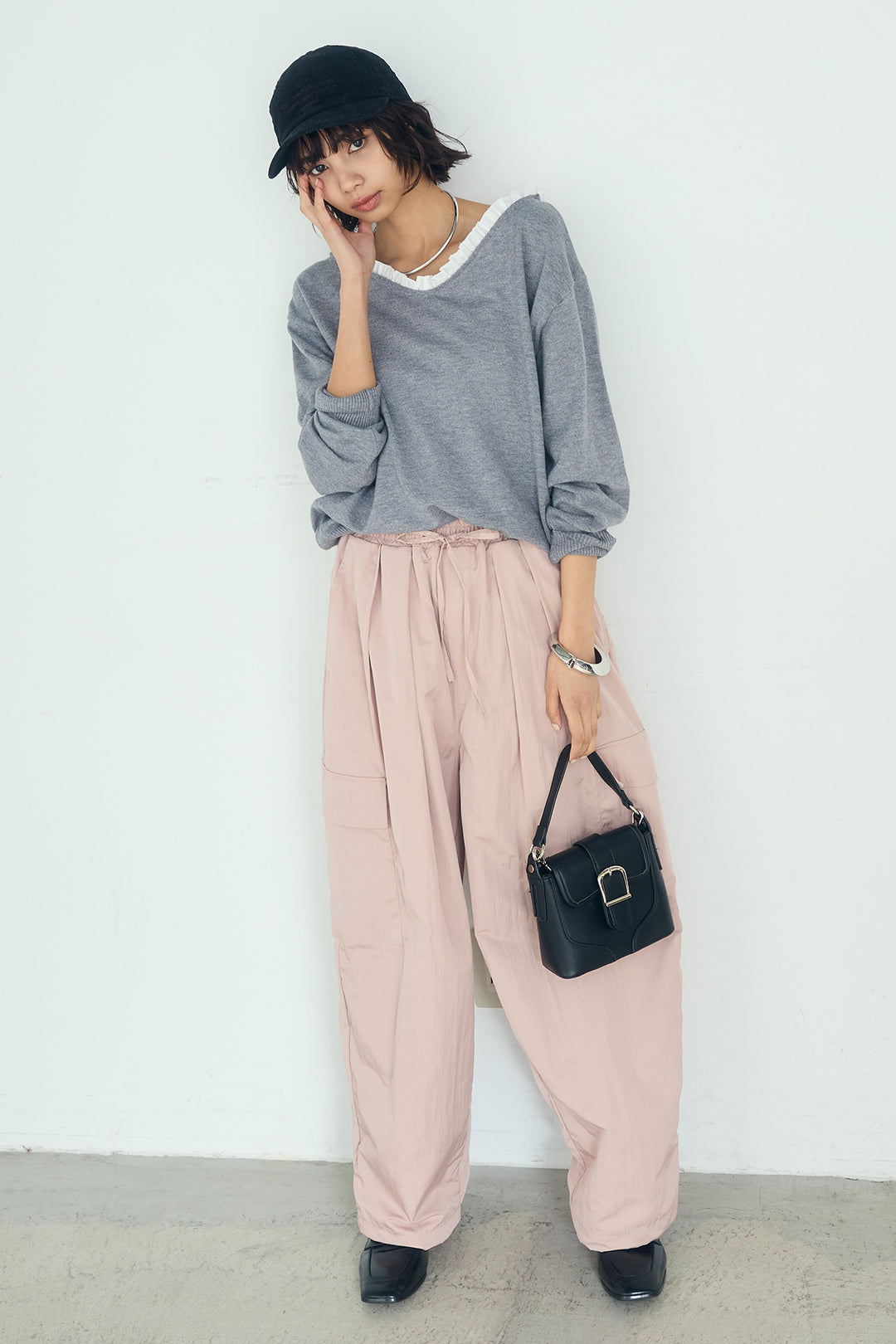 [SET]クールクール異素材コンビオフショルプルオーバー+撥水ジョガーパンツ(2set)