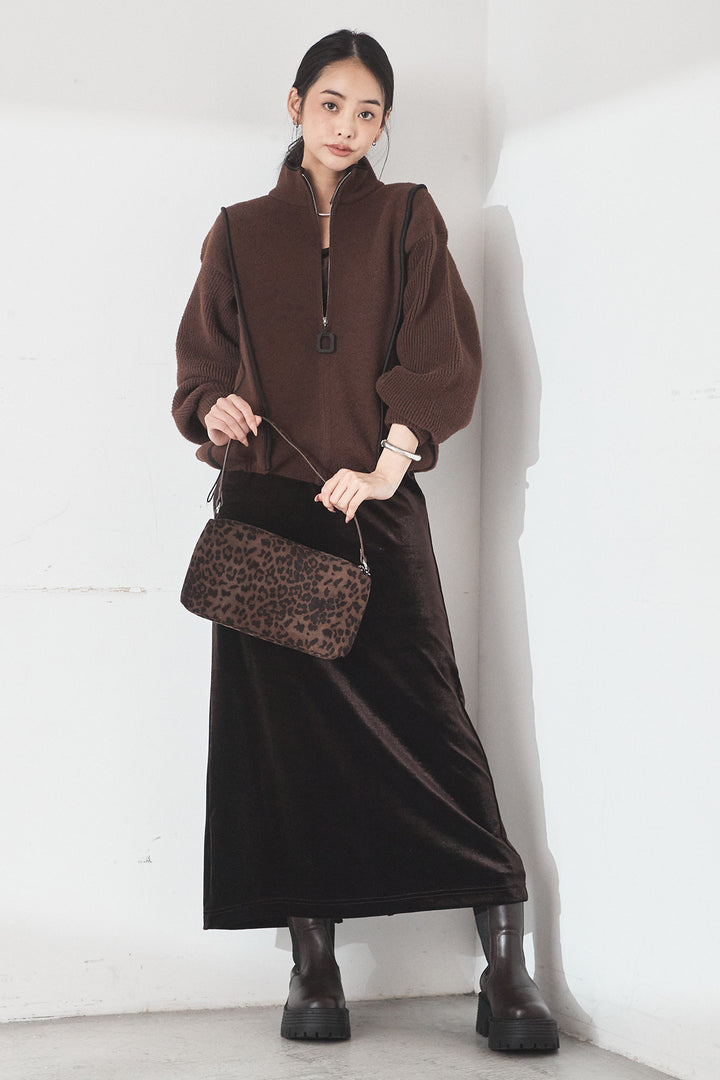 [SET]ハイネックパイピングデザインブルゾン+ベロアバレエネックワンピース(2set)