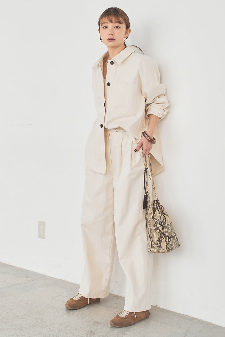 [SET]ツイルシャツジャケット+ツイルハイウエストタックパンツ(2set)