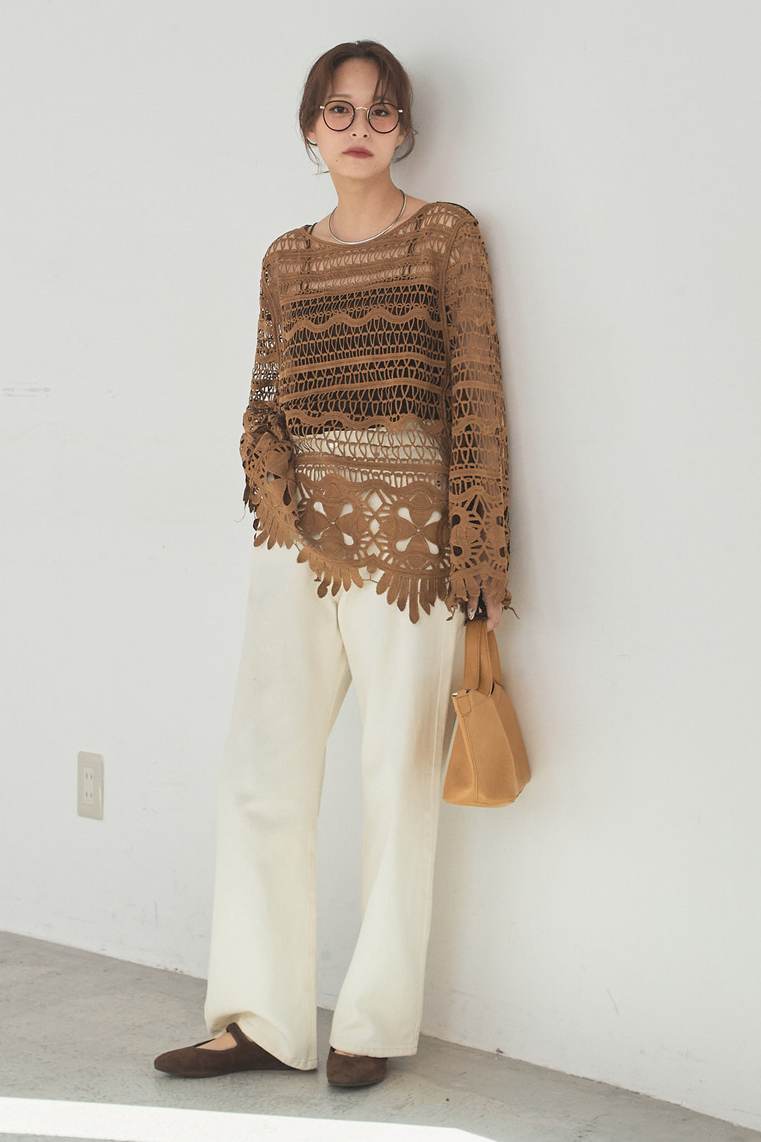 [SET]裾デザインメッシュプルオーバー+スプリングカラーデニムパンツ(2set)