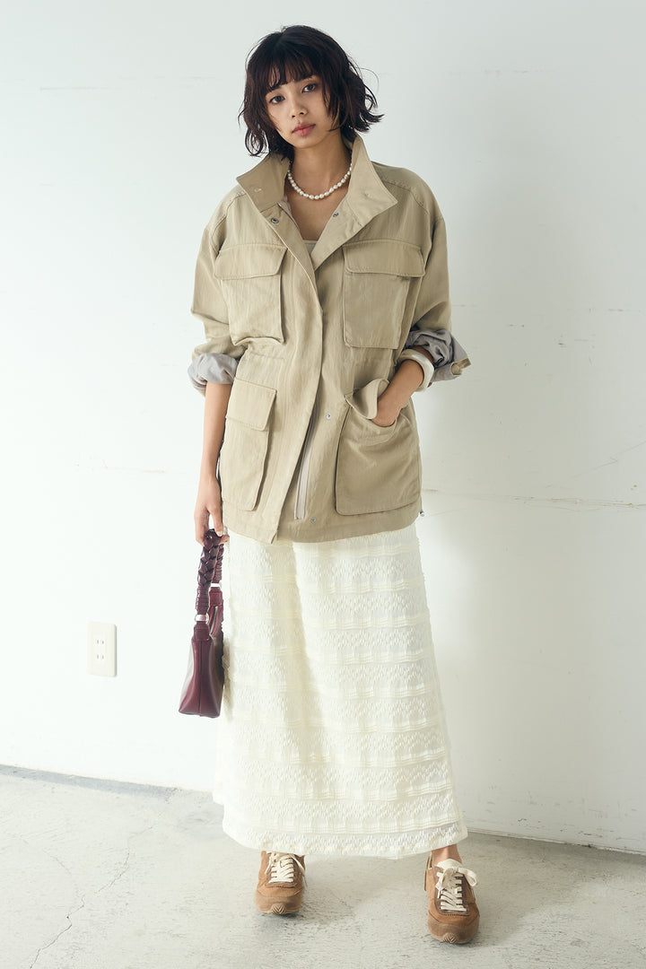 [SET]ナイロンツイルフィールドジャケット+ジャガードカットソータイトスカート(2set)