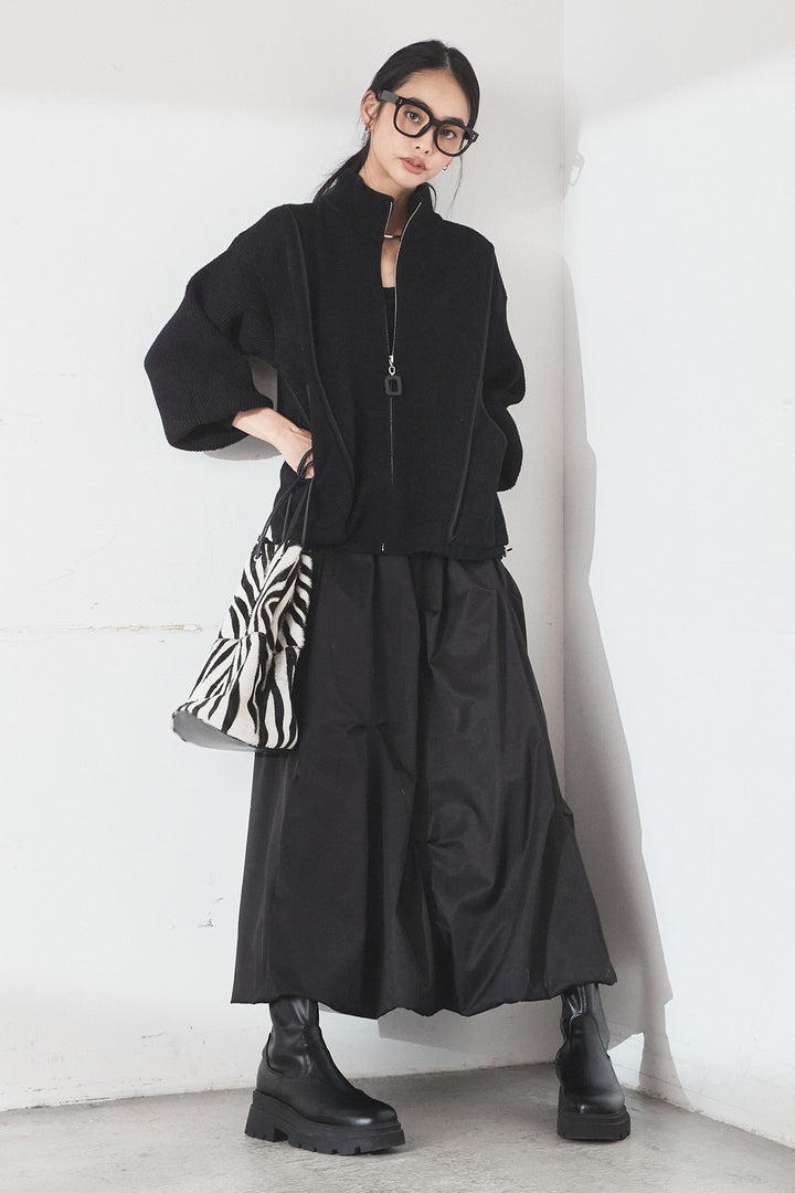 [SET]ハイネックパイピングデザインブルゾン+ランダムタックバルーンスカート(2set)