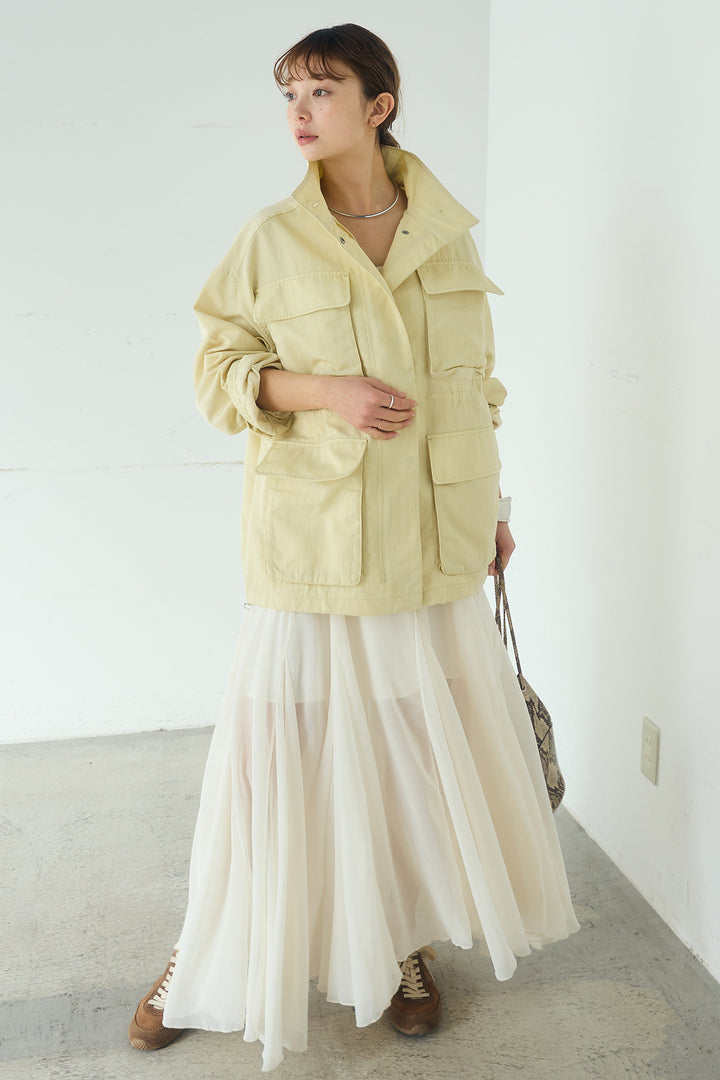 [SET]ナイロンツイルフィールドジャケット+シアーフリルキャミワンピース(2set)