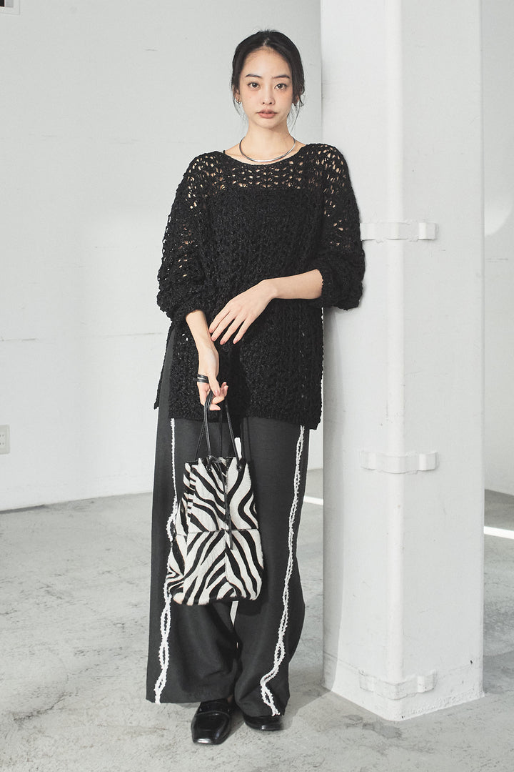 [SET]リラックスメッシュニットトップス+刺繡テープラインパンツ(2set)