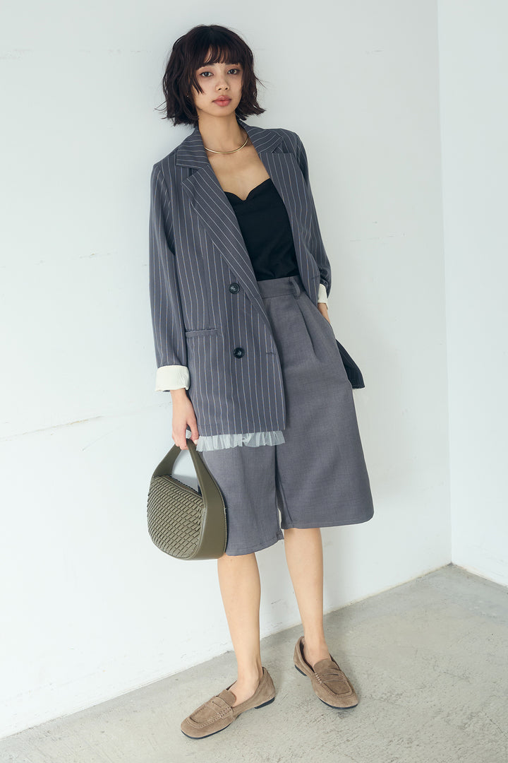 [SET]裾フリルダブルジャケット+ツイルタックハーフパンツ(2set)