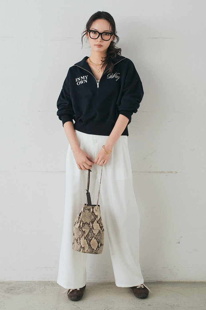 [SET]裏毛ロゴ刺繍ハーフZIPスウェット+斜めボタンタック入りスラックス(2set)