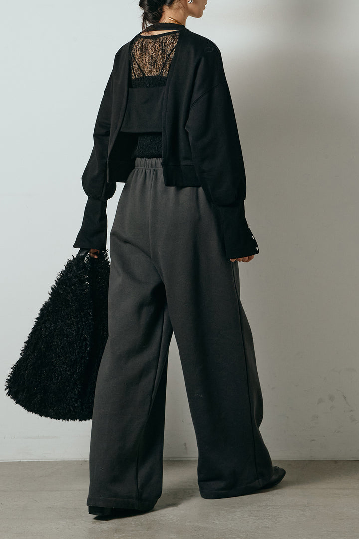 [SET]裏毛バックオープンプルオーバー+ストレッチレースクルーネックインナー(2set)