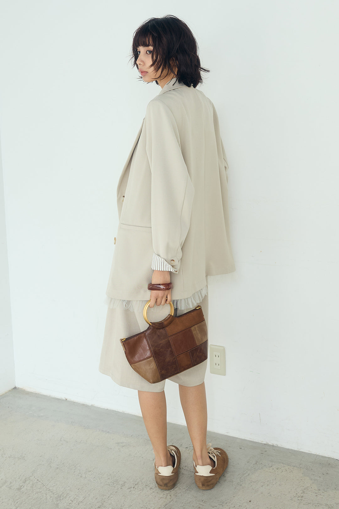 [SET]裾フリルダブルジャケット+ツイルタックハーフパンツ(2set)