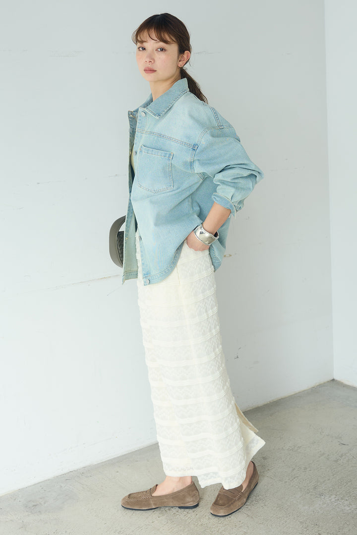 [SET]デニムオーバーサイズジャケット+ジャガードカットソータイトスカート(2set)