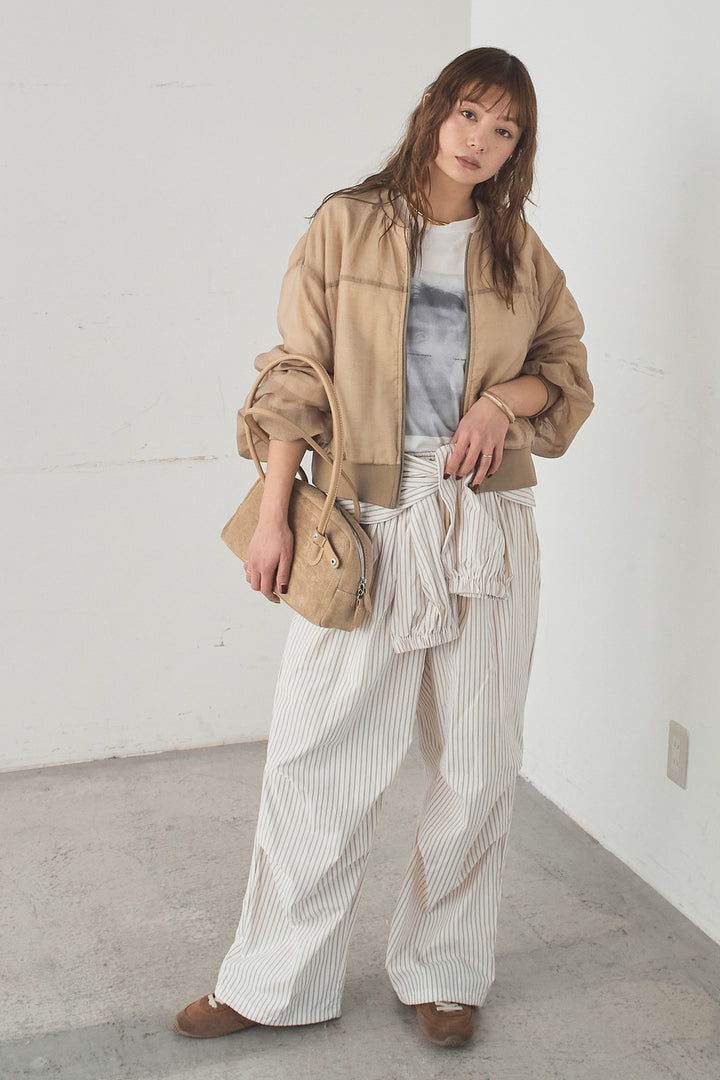 [SET]シアー×ポンチブルゾン+ストライプウエスト巻きジョガーパンツ(2set)