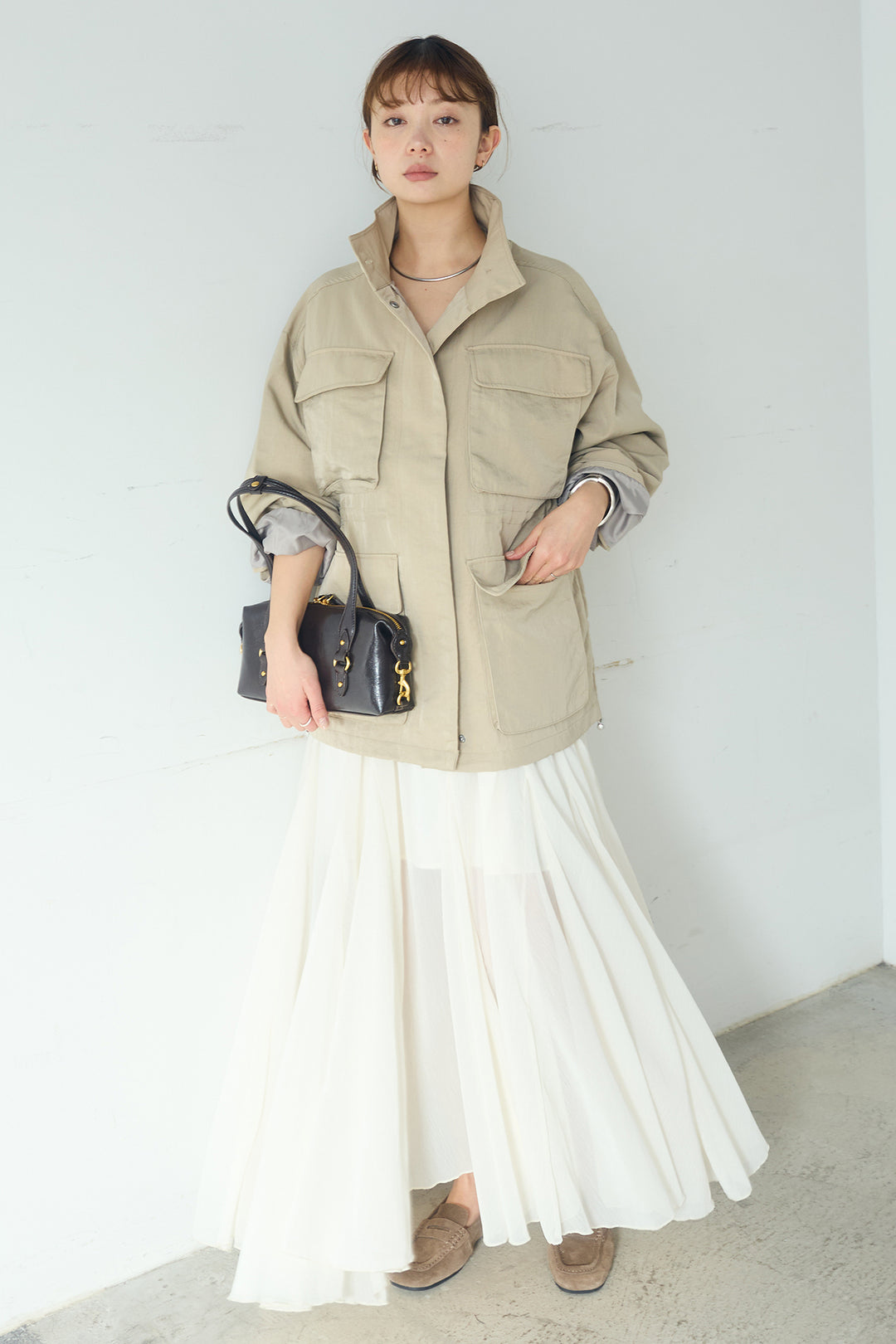 [SET]ナイロンツイルフィールドジャケット+シアーフリルキャミワンピース(2set)