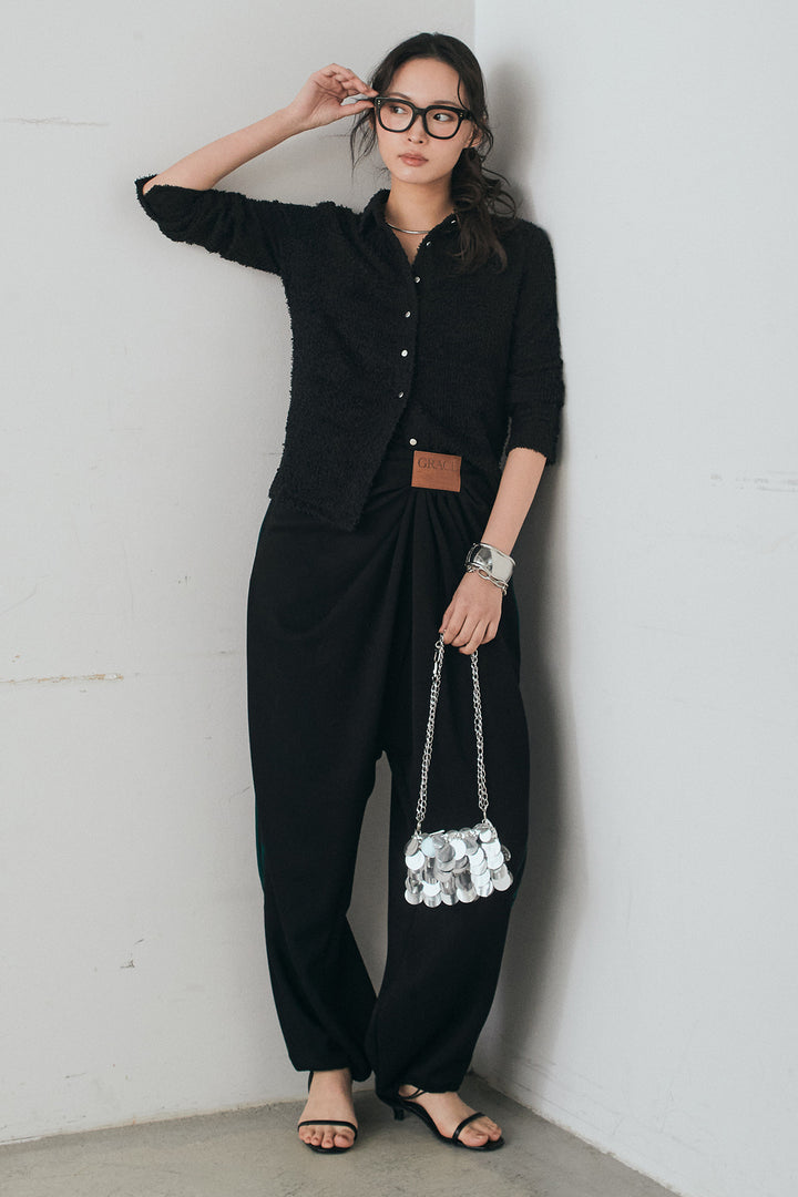 [SET]カールヤーンシャツ+ライトダンボールウェーブラインドレープパンツ(2set)